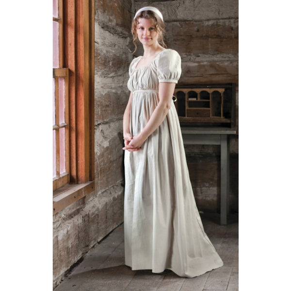 19th Century Empire Dress in Printed or Striped Cotton Townsends