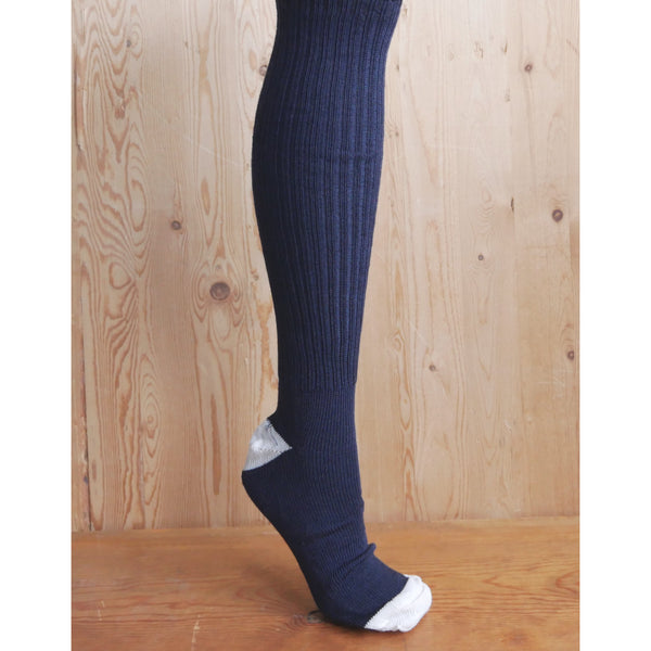Navy Blue Stockings - White Toe and Heel