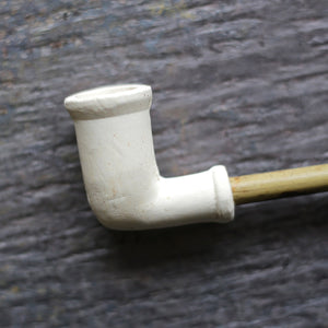 Plain White Stoneware Pipe- Natural Reed Stem