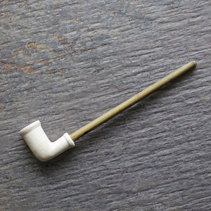 Plain White Stoneware Pipe- Natural Reed Stem