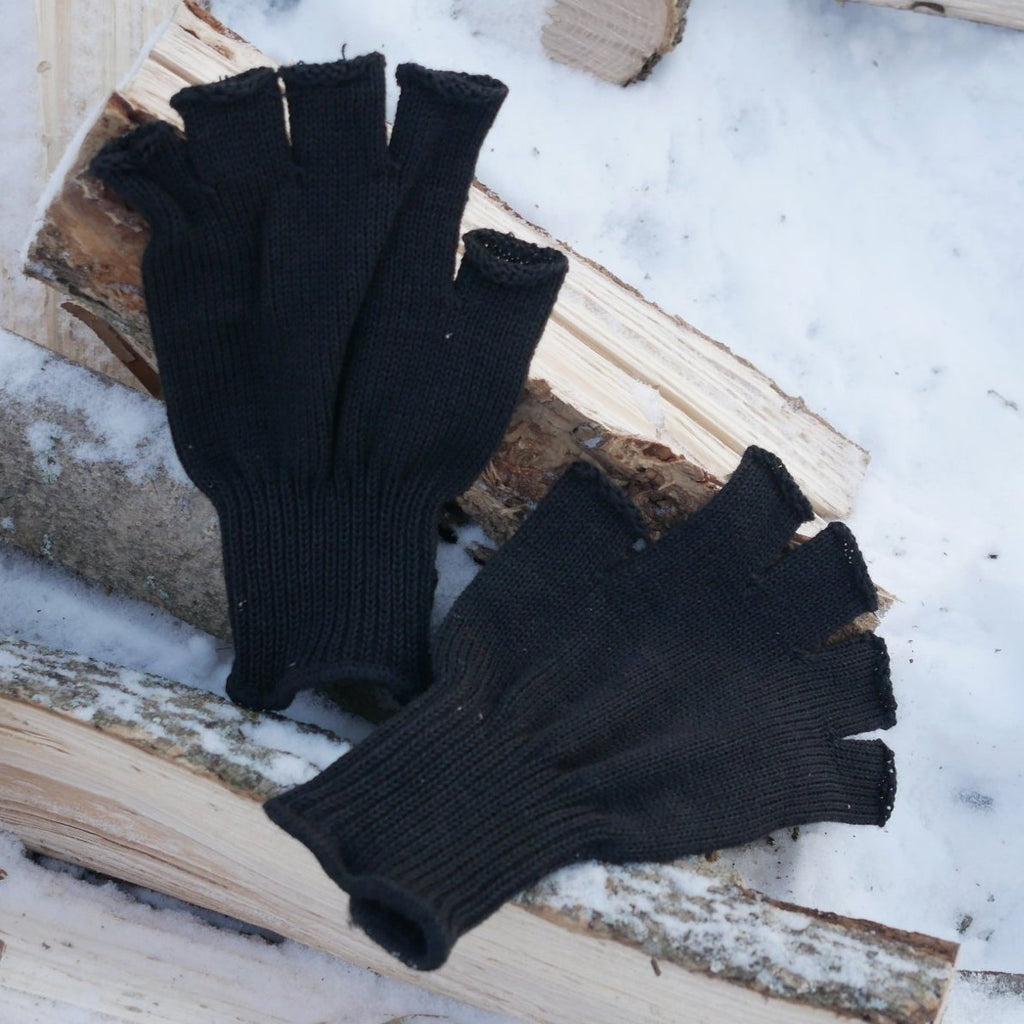 Black Wool Fingerless Gloves S-3220