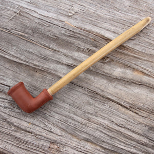 Plain Redware Pipe - Natural Reed Stem