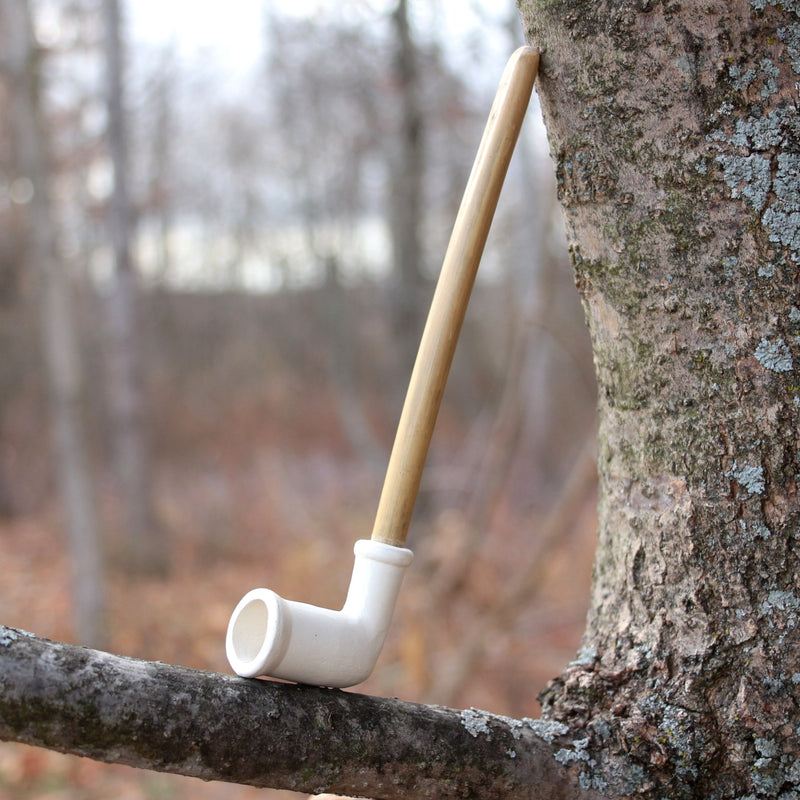 Plain White Stoneware Pipe- Natural Reed Stem