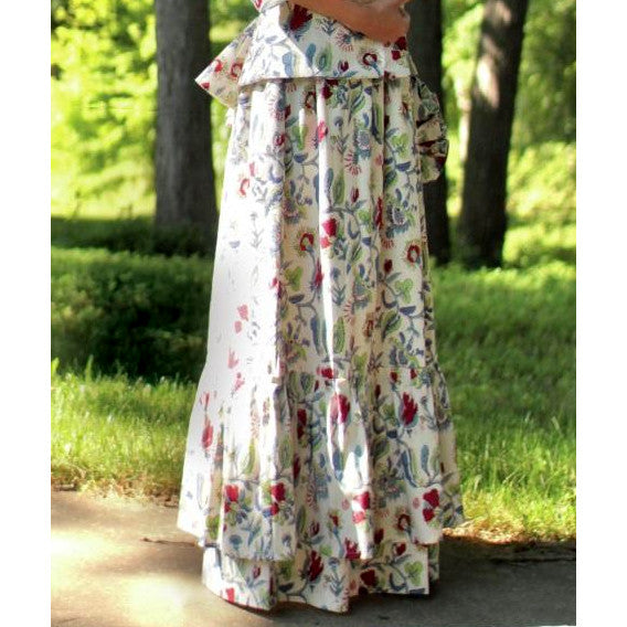Flounced Drawstring Cotton Skirt - Printed
