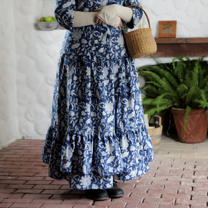 Flounced Drawstring Cotton Skirt Printed