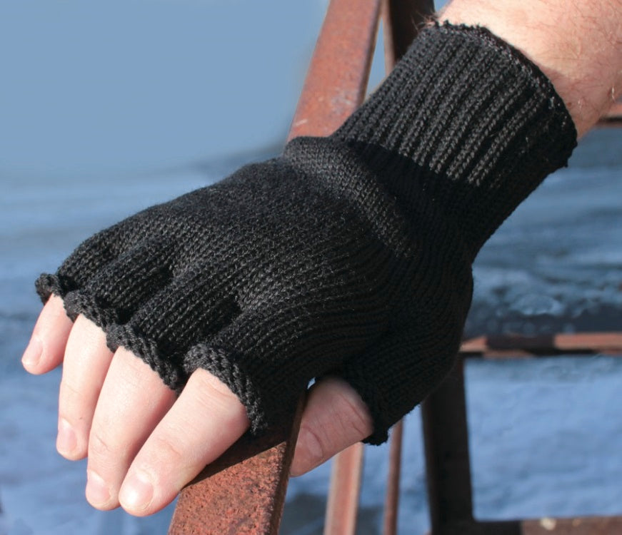 Black Wool Fingerless Gloves S-3220