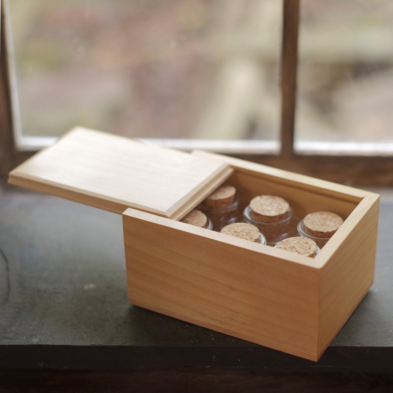 Large Wooden Box with Bottles